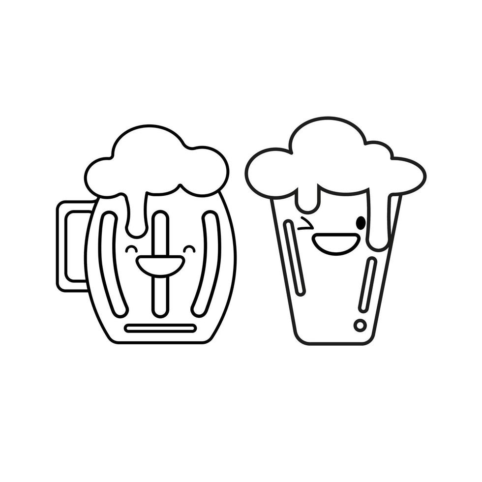 linda cerveza glasse y jarra icono aislado en blanco antecedentes. cerveza símbolo. vector diseño ilustración. kawaii contorno estilo.