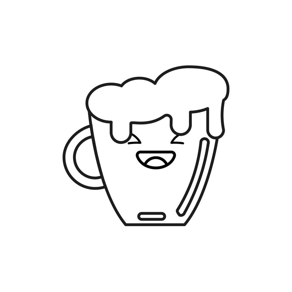 Cute beer mug  icon isolated on white background. Beer Symbol. Vector Design Illustration. Kawaii outline style.
