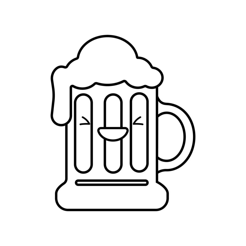 Cute beer mug  icon isolated on white background. Beer Symbol. Vector Design Illustration. Kawaii outline style.