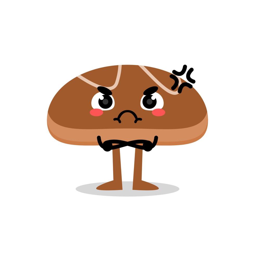 bread cute mascot character with angry expression. vector