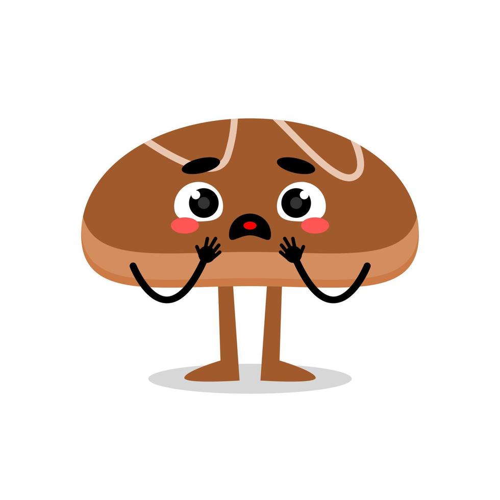 bread cute mascot character with scared expression. vector