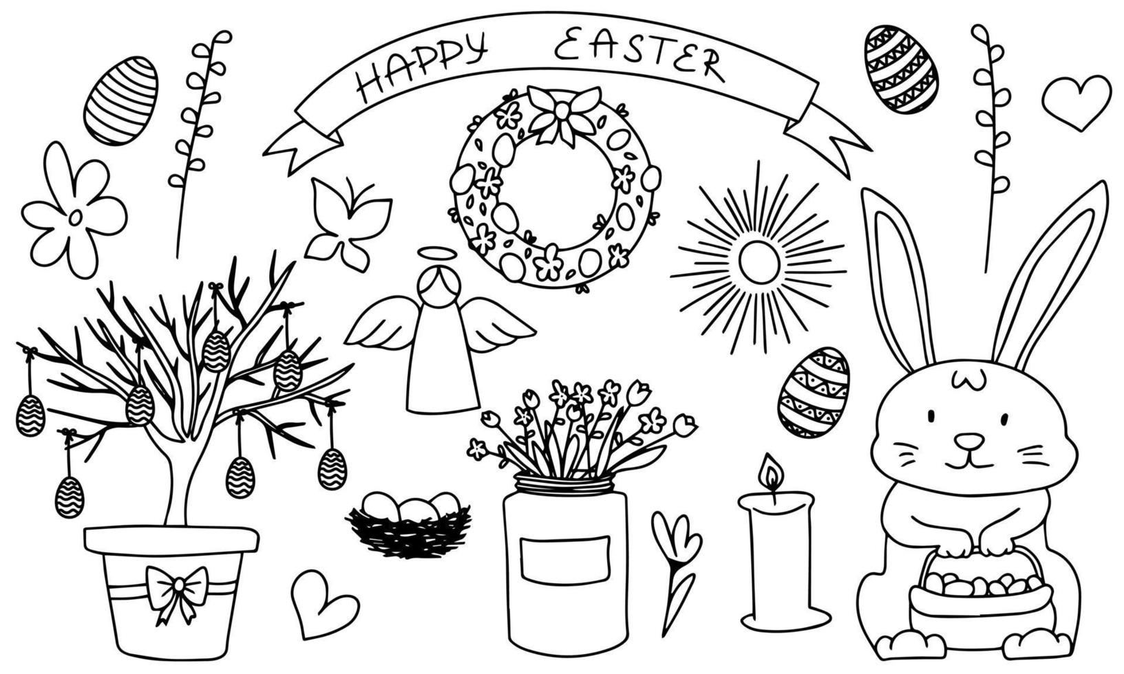 Doodle set of Easter symbols. Vector illustration