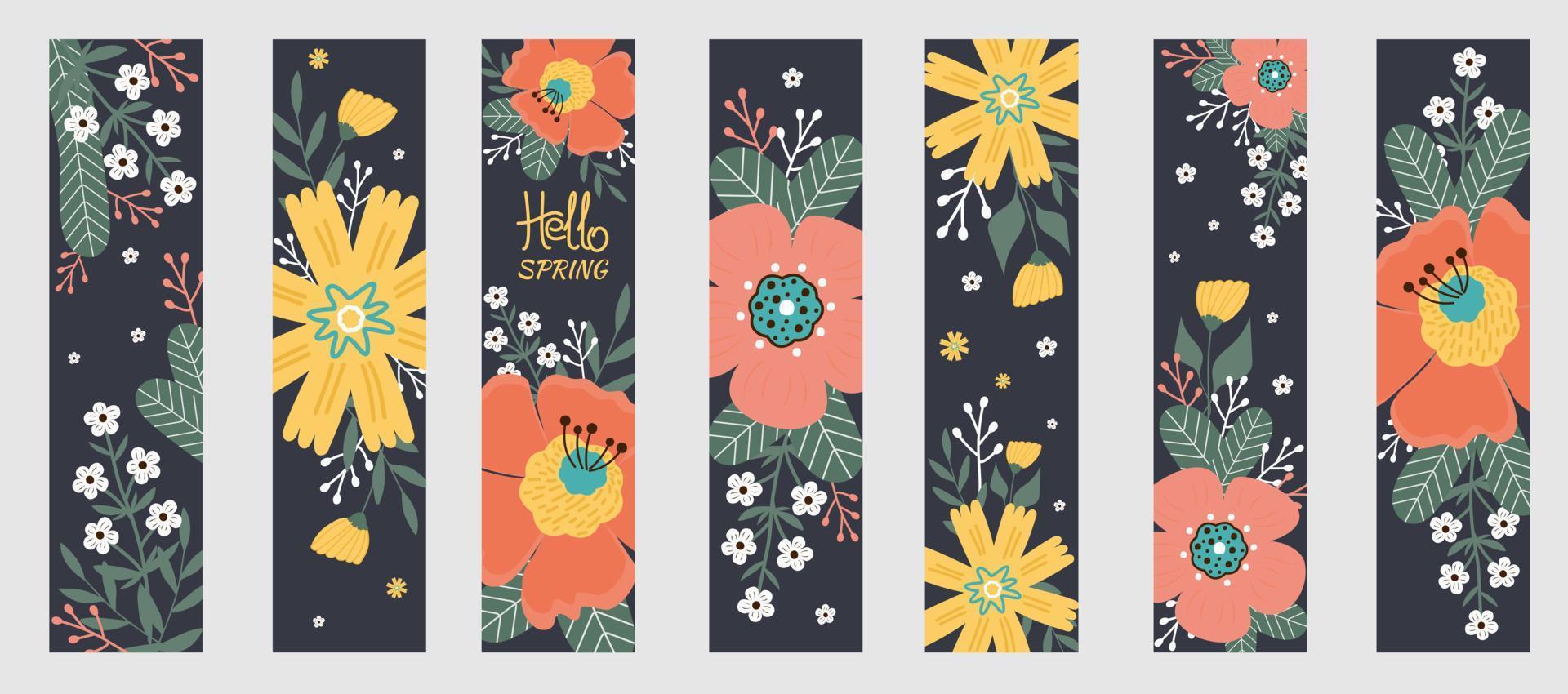 Set spring bookmarks Hello spring Spring flowers leaves 21021733