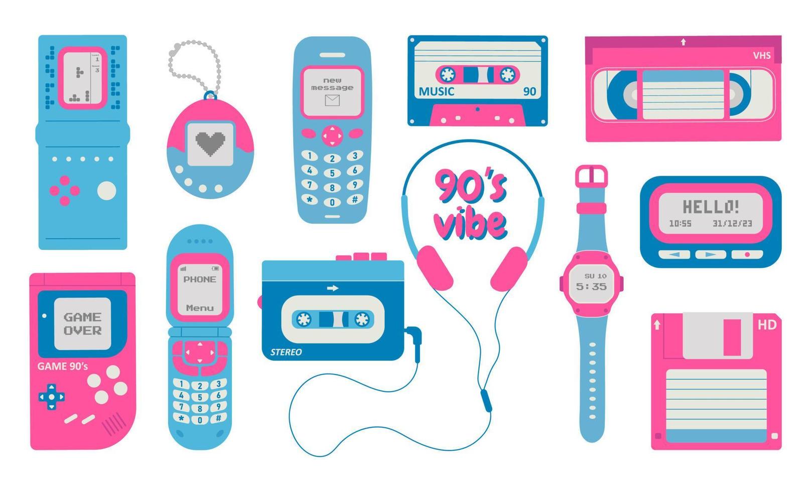 Retro cartoon elements set. 80s-90s style. Flat vector illustration.