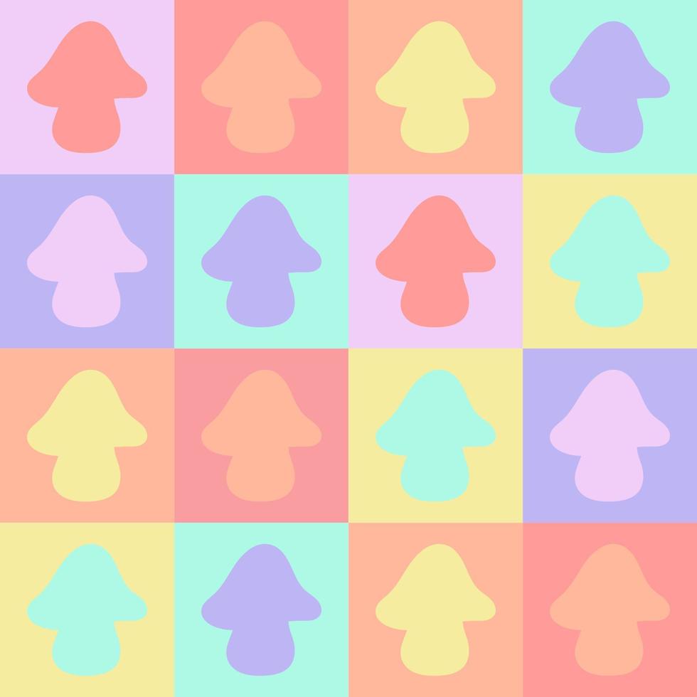 pattern, background with pink, yellow, blue squares and mushrooms in hippie style vector