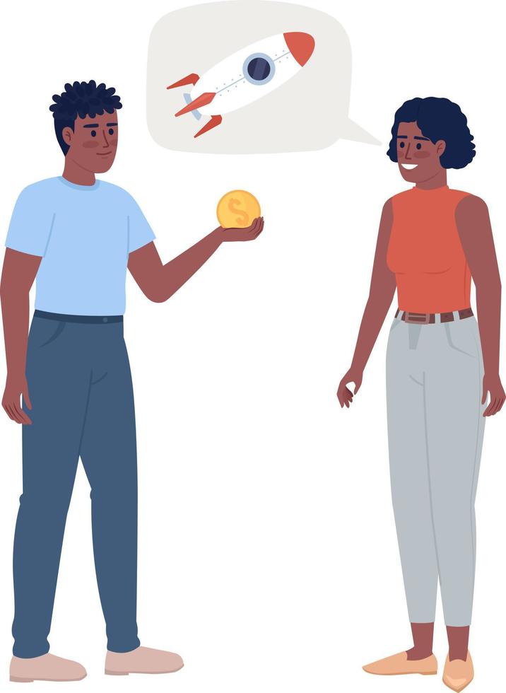 Sponsor giving cash to startup idea semi flat color vector characters. Editable figures. Full body people on white. Simple cartoon style spot illustration for web graphic design and animation