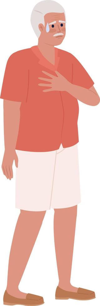 Senior man holding chest in shock semi flat color vector character. Editable figure. Full body person on white. Simple cartoon style spot illustration for web graphic design and animation