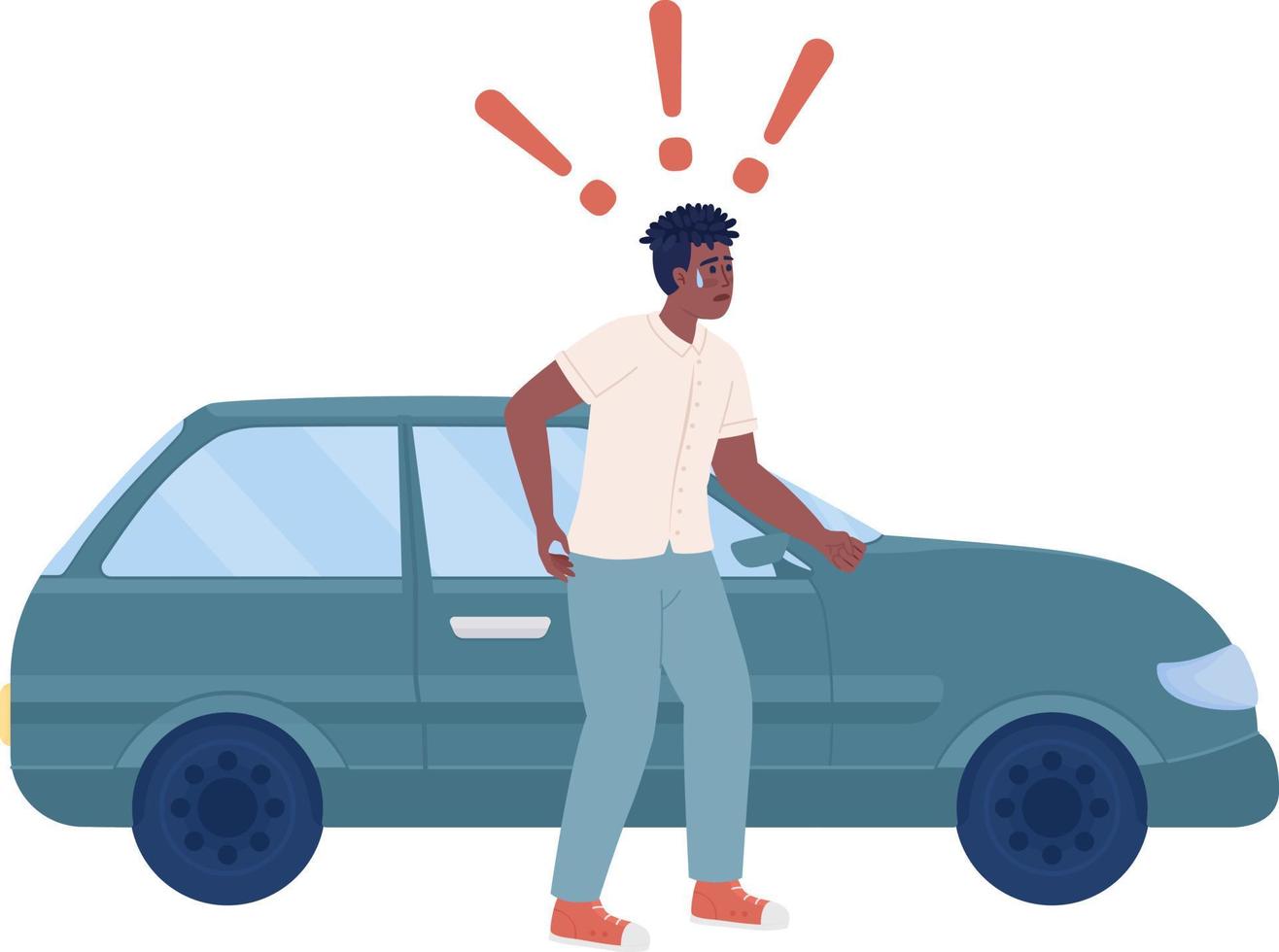 Shocked driver standing near automobile semi flat color vector character. Editable figure. Full body person on white. Simple cartoon style spot illustration for web graphic design and animation