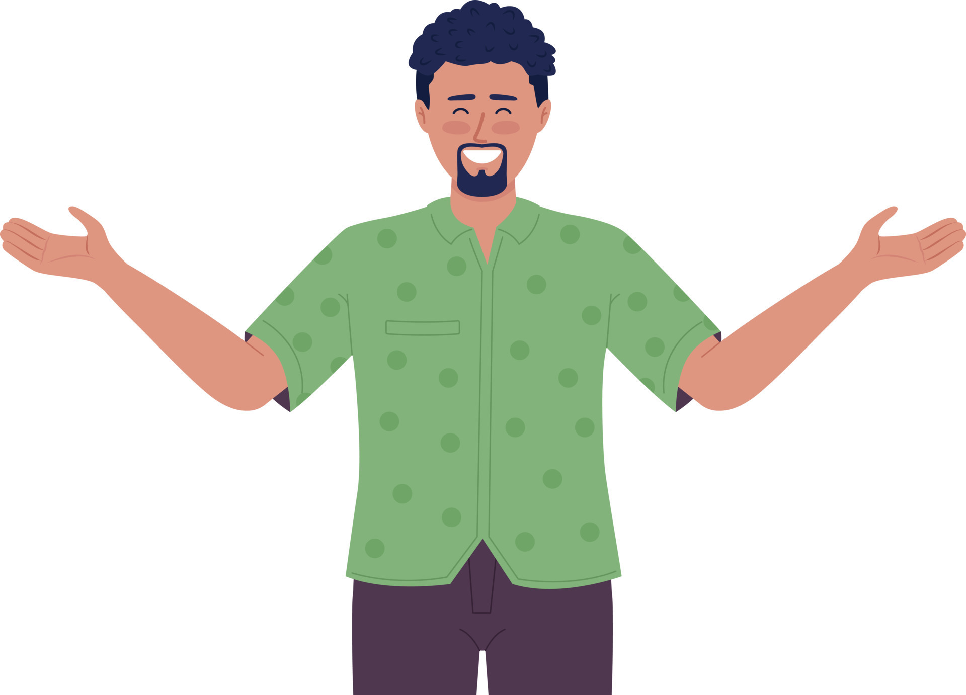 Barbado Hombre Saludo Con Amplio Abierto Brazos Semi Plano Color Vector barbado-hombre-saludo-con-amplio-abierto-brazos-semi-plano-color-vector