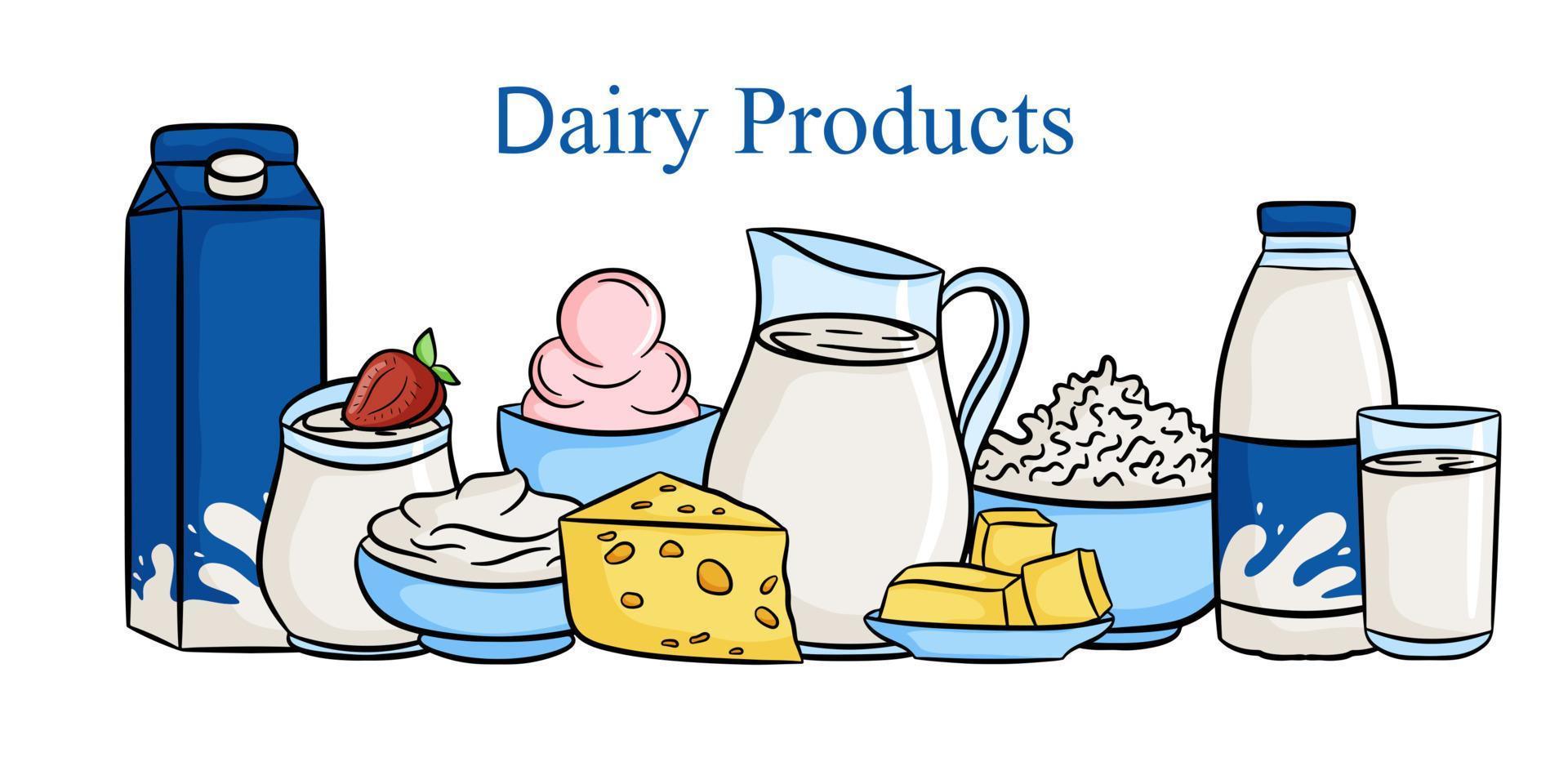 Dairy product line set, vector illustration