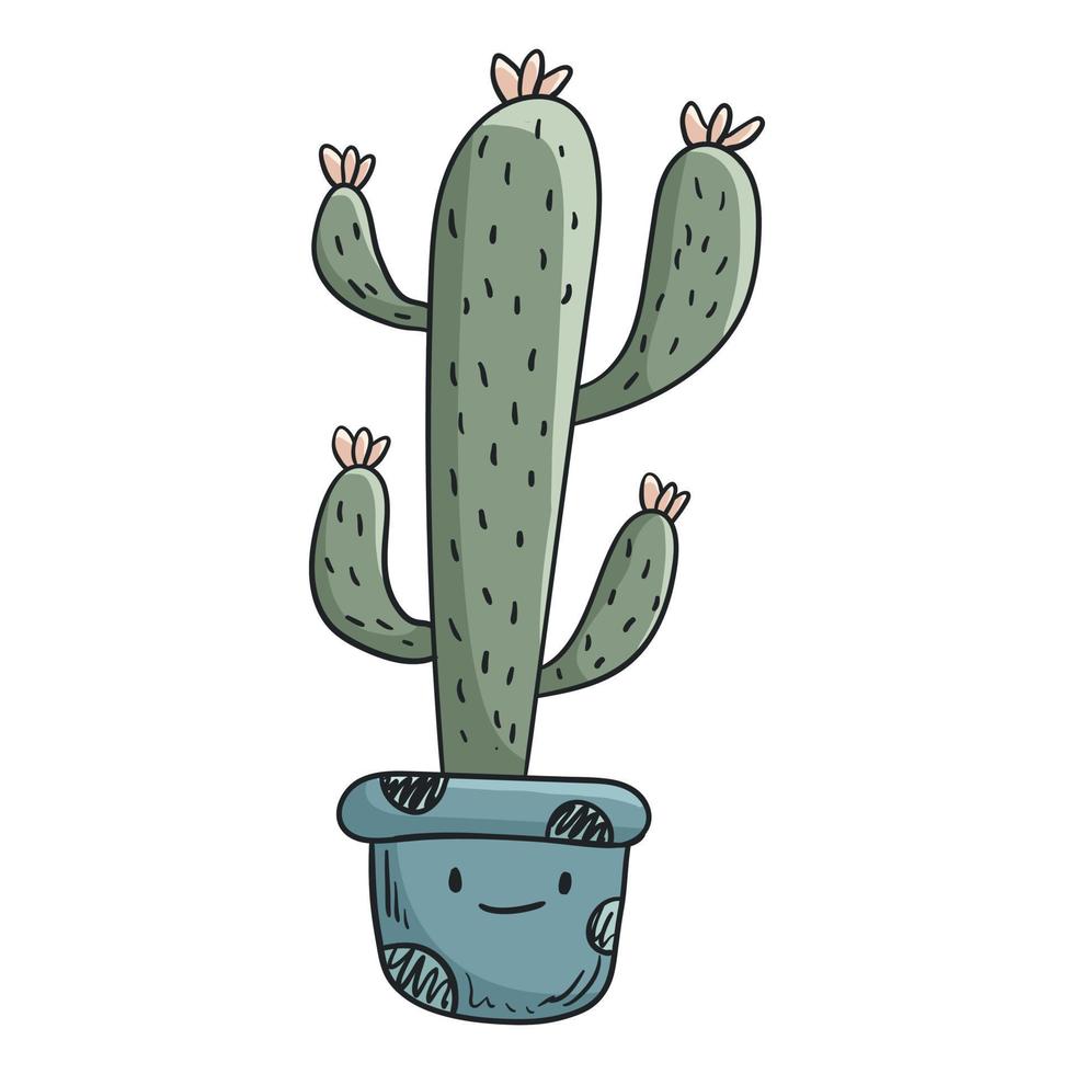 Vector doodle illustration of home plant, cactus in a pot.