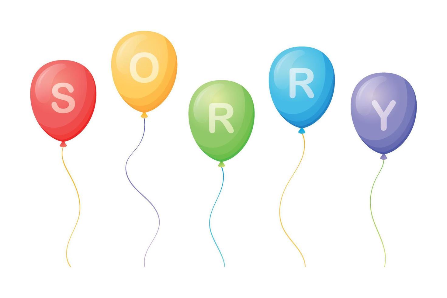 Collection of multi-colored balloons with letters, the inscription Sorry. Set of vector isolated cartoon illustrations.