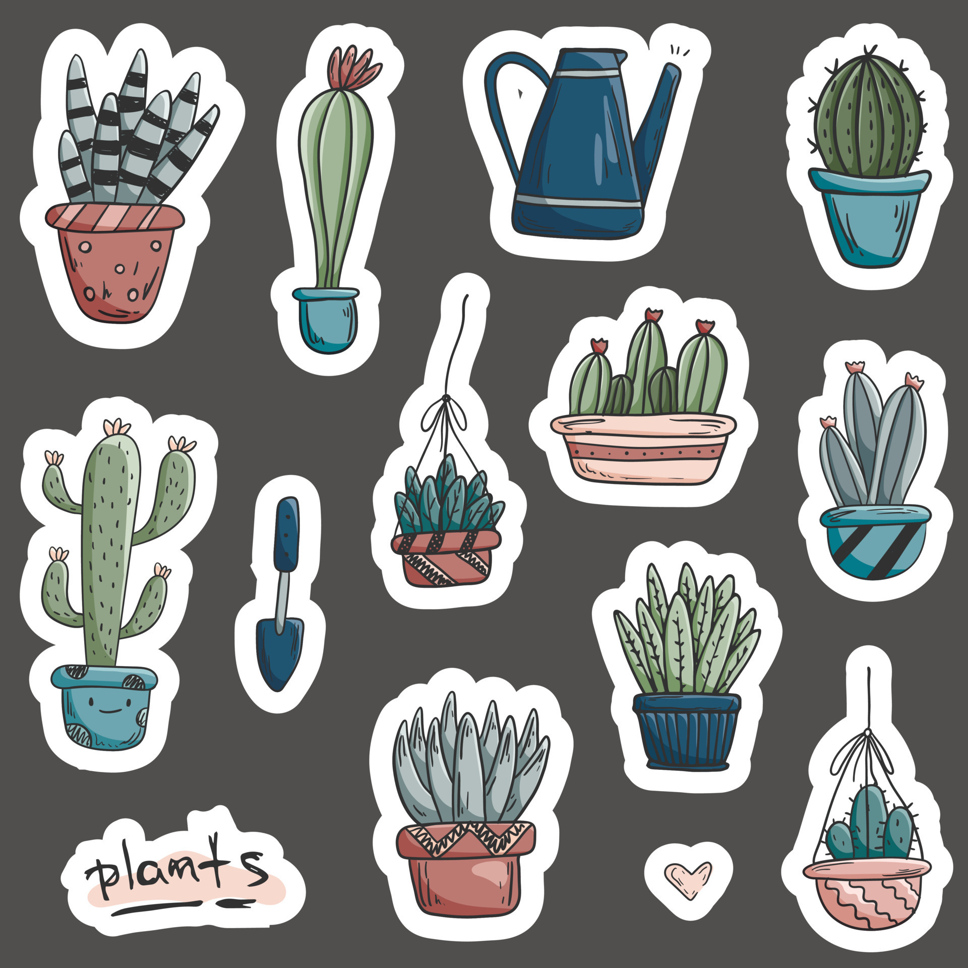 Set of cute succulents plant and cactus cartoon. sticker concept
