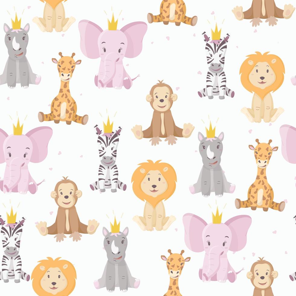 Vector seamless pattern with cartoon wild African multicolored animals.