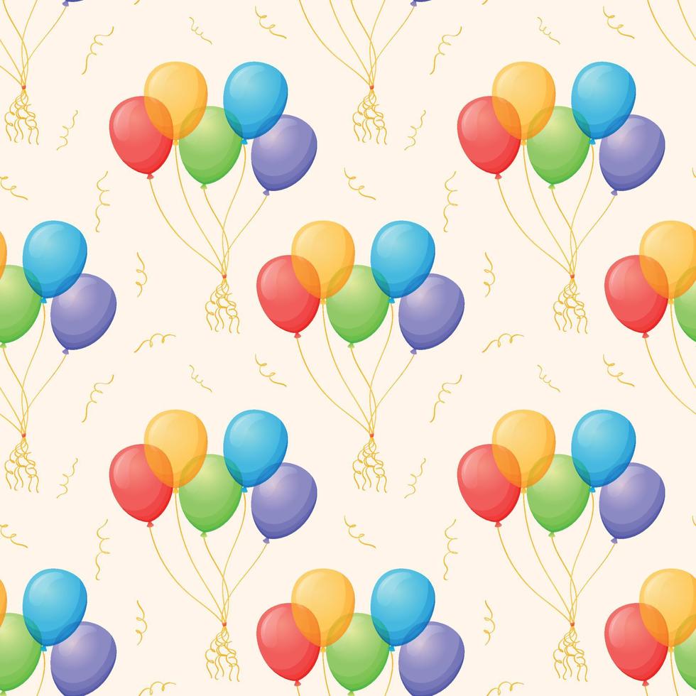 Bundles of colorful flying balloons. Vector cartoon seamless pattern.