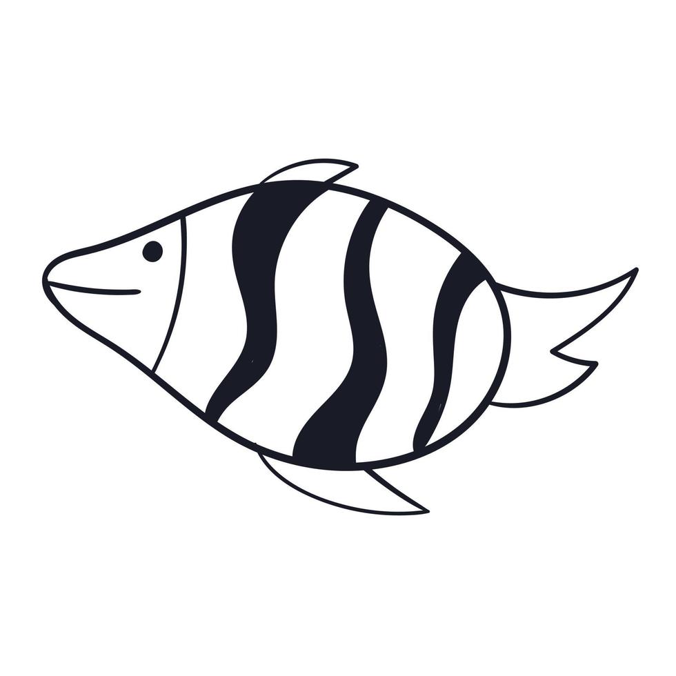 vector aislado garabatear ilustración de pez. negro y blanco imagen para niños colorante.