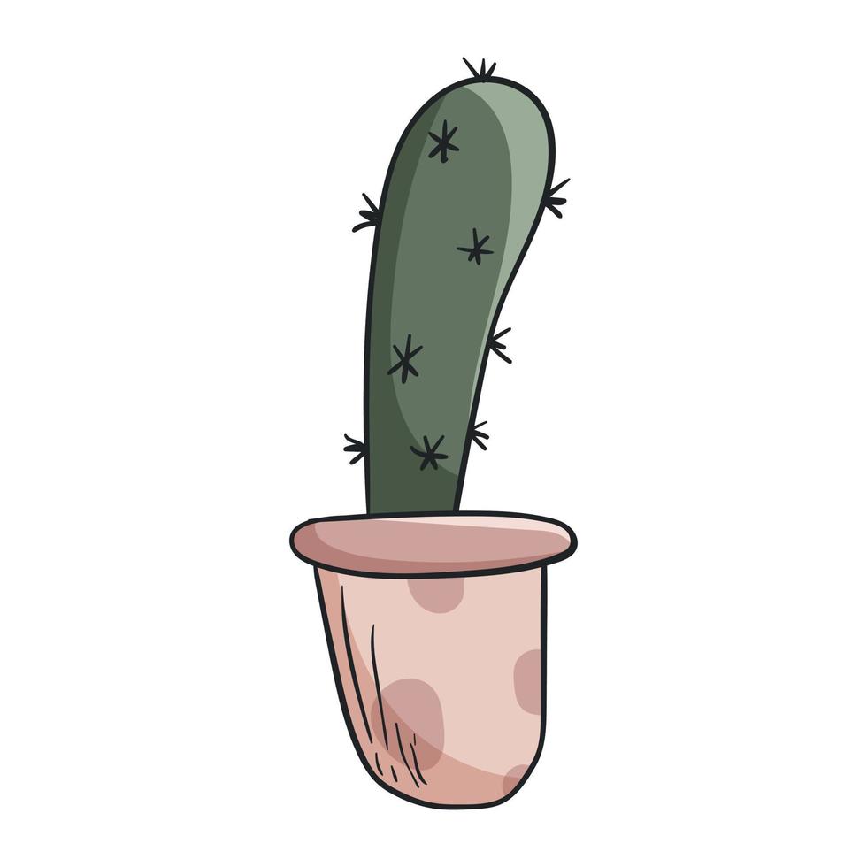Vector doodle illustration of home plant, cactus in a pot.