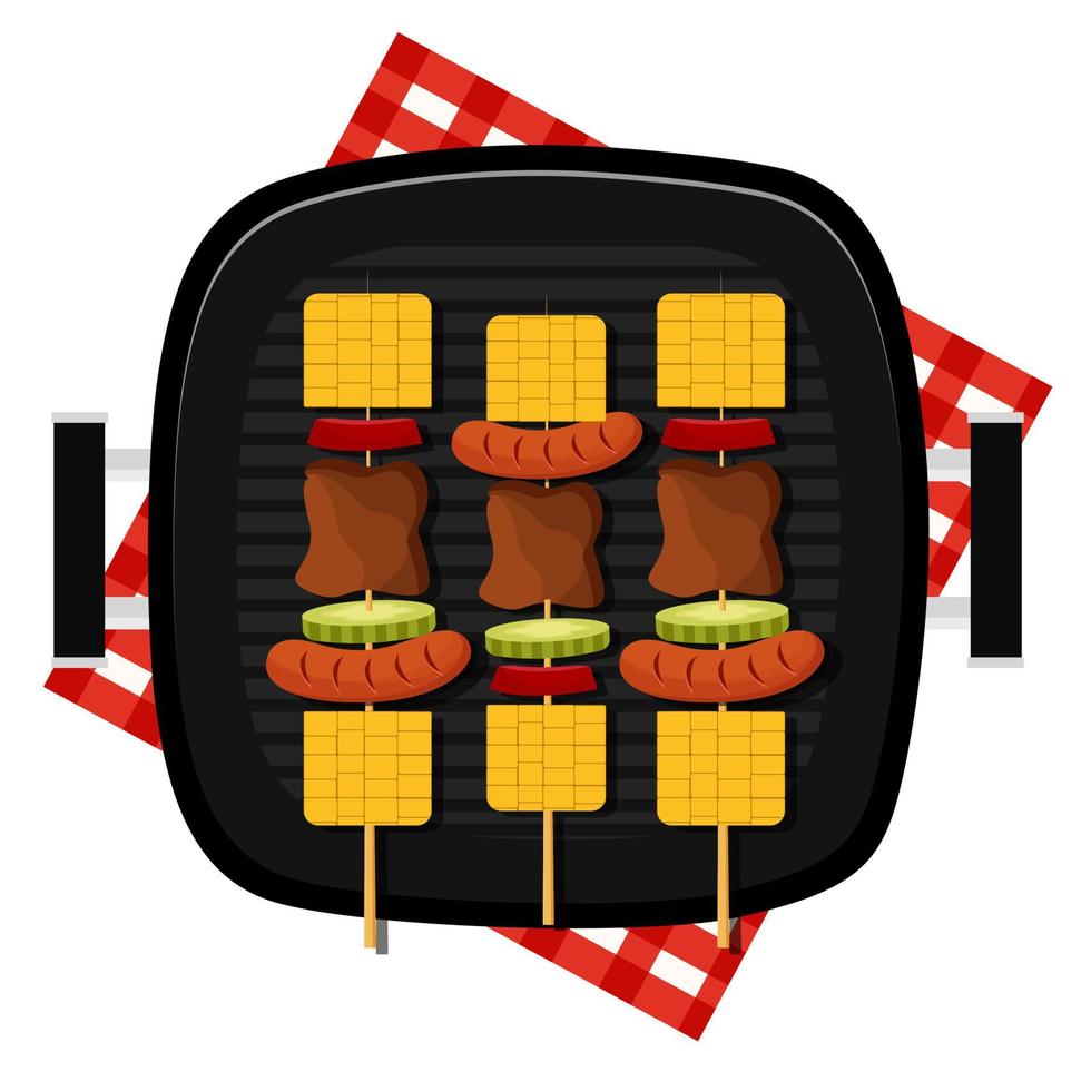 satay mix grilled vegetables barbeque home party flat vector illustration