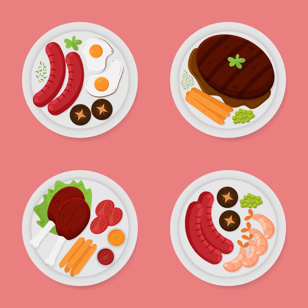 Party Grilled Food Barbecue in Flat Illustration Collection vector