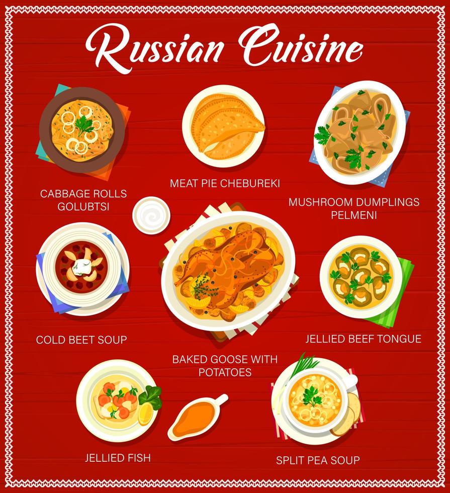 ruso cocina restaurante menú página modelo vector
