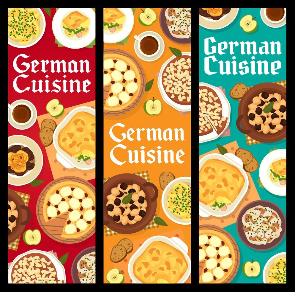 alemán cocina comida pancartas, Alemania comidas platos vector