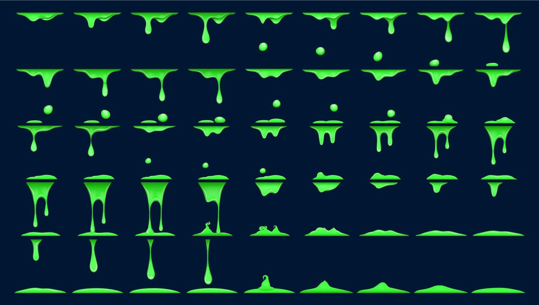 Green slime, toxic liquid animation sprite sheets vector