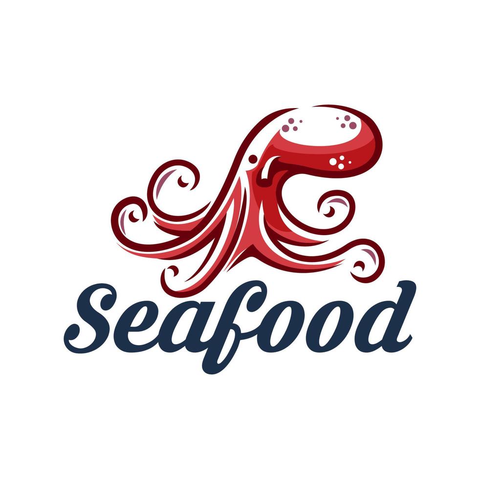 Octopus seafood meal, restaurant menu icon vector