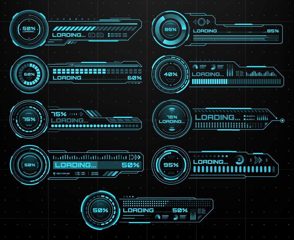 HUD futuristic loading bars, Sci Fi user interface vector