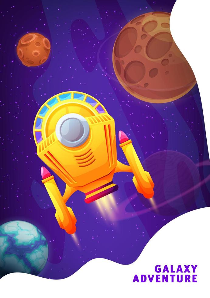 Cartoon galaxy spaceship, space landing page vector