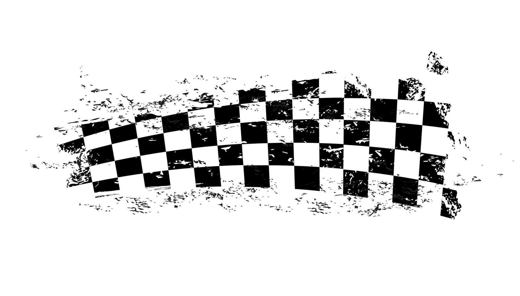 Grunge race flag, tire track checker marks pattern vector
