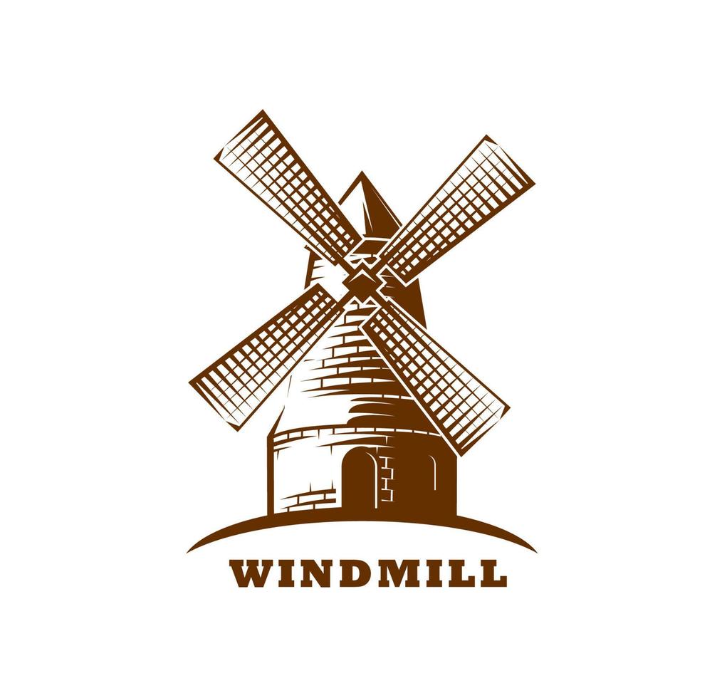 Windmill icon, wind mill or wheat agriculture vector