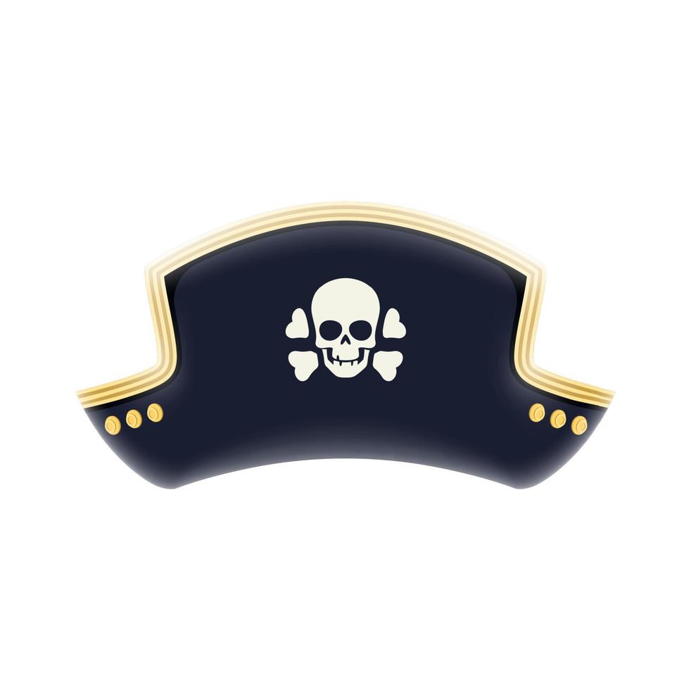 Cartoon pirate captain tricorn hat with skull vector