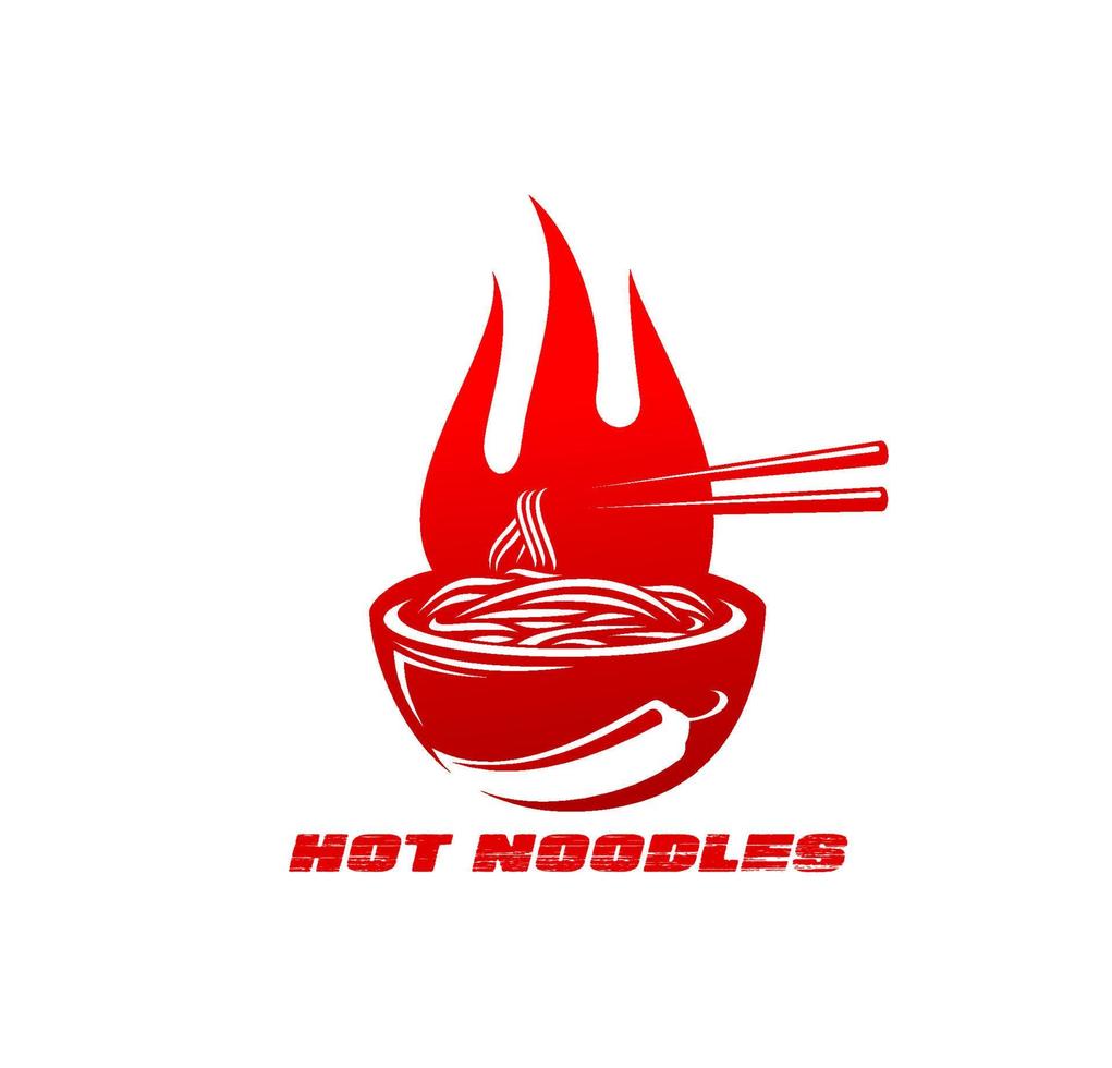 Hot ramen noodles bowl with chopsticks and fire vector