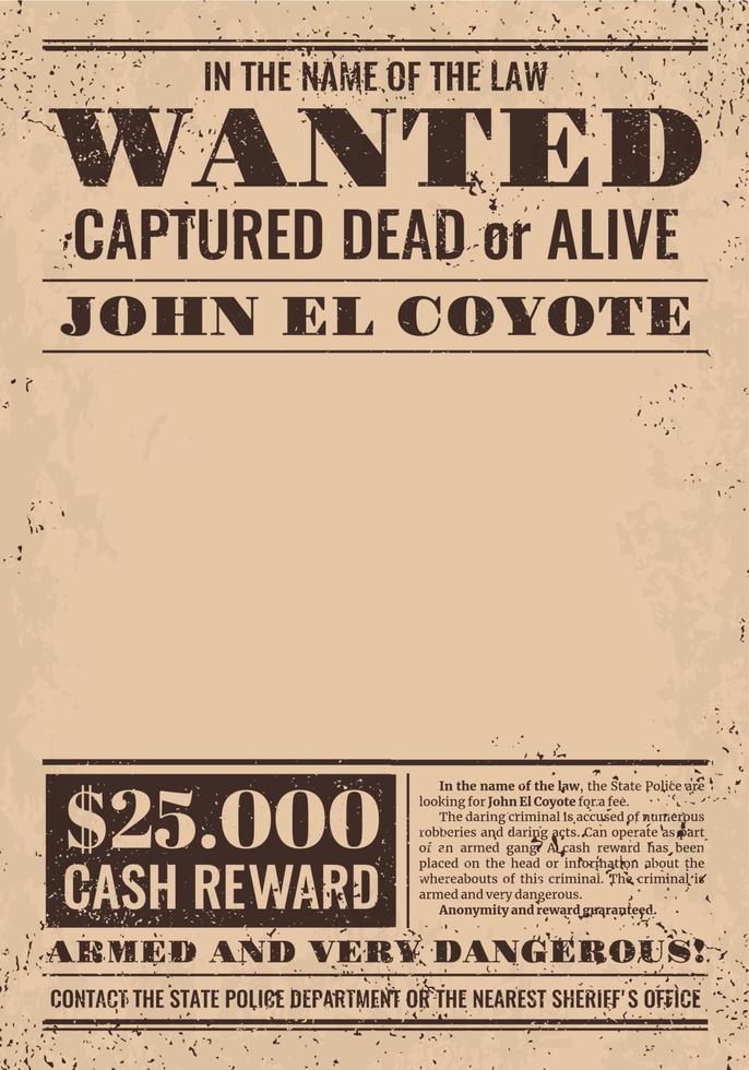 Reward poster. Western wanted dead or alive banner vector