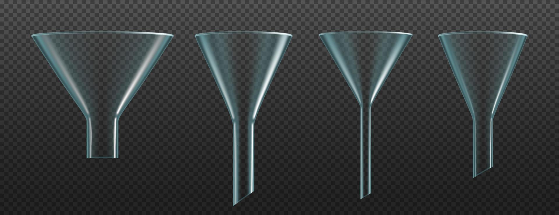 Laboratory glassware, isolated glass funnels set vector