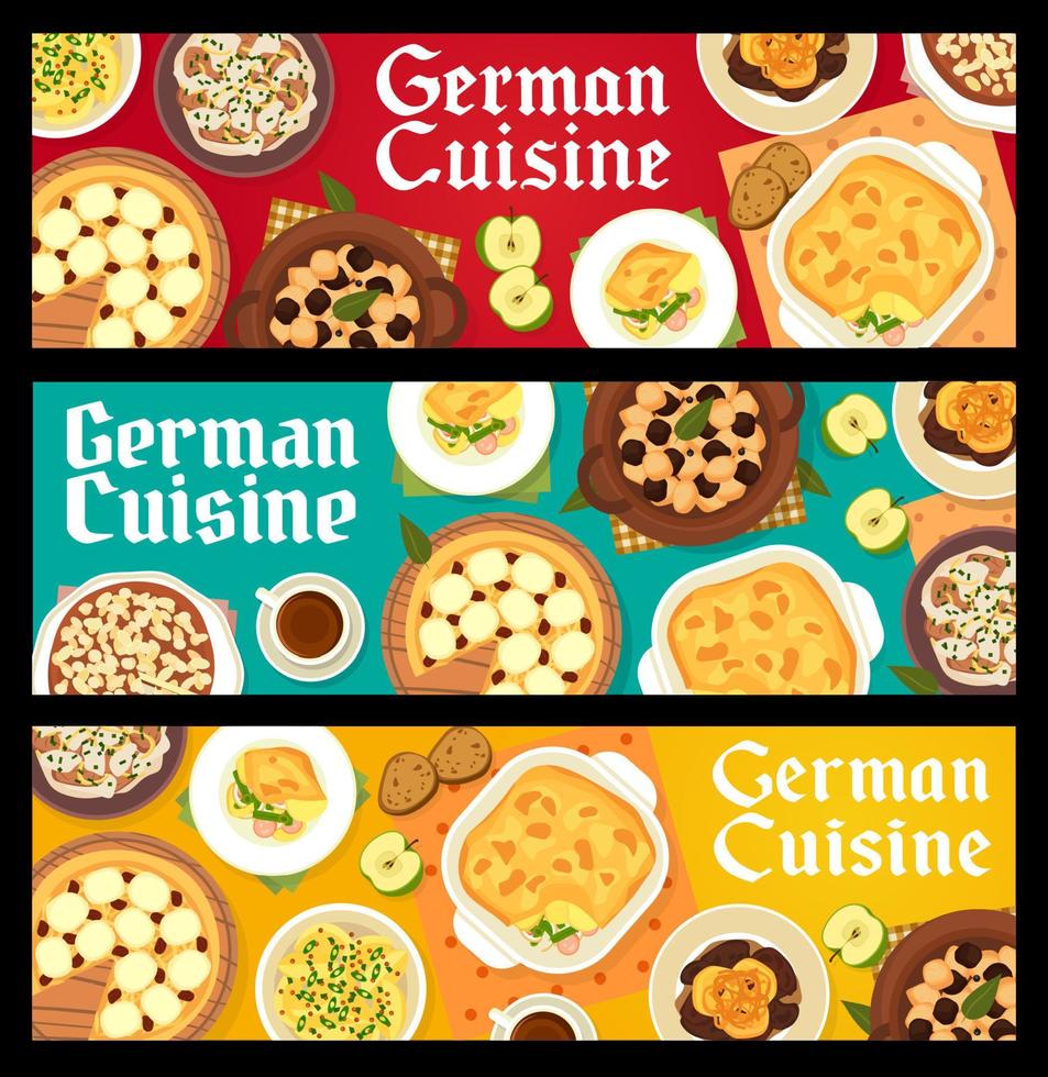 alemán cocina comidas pancartas, Alemania comida platos vector