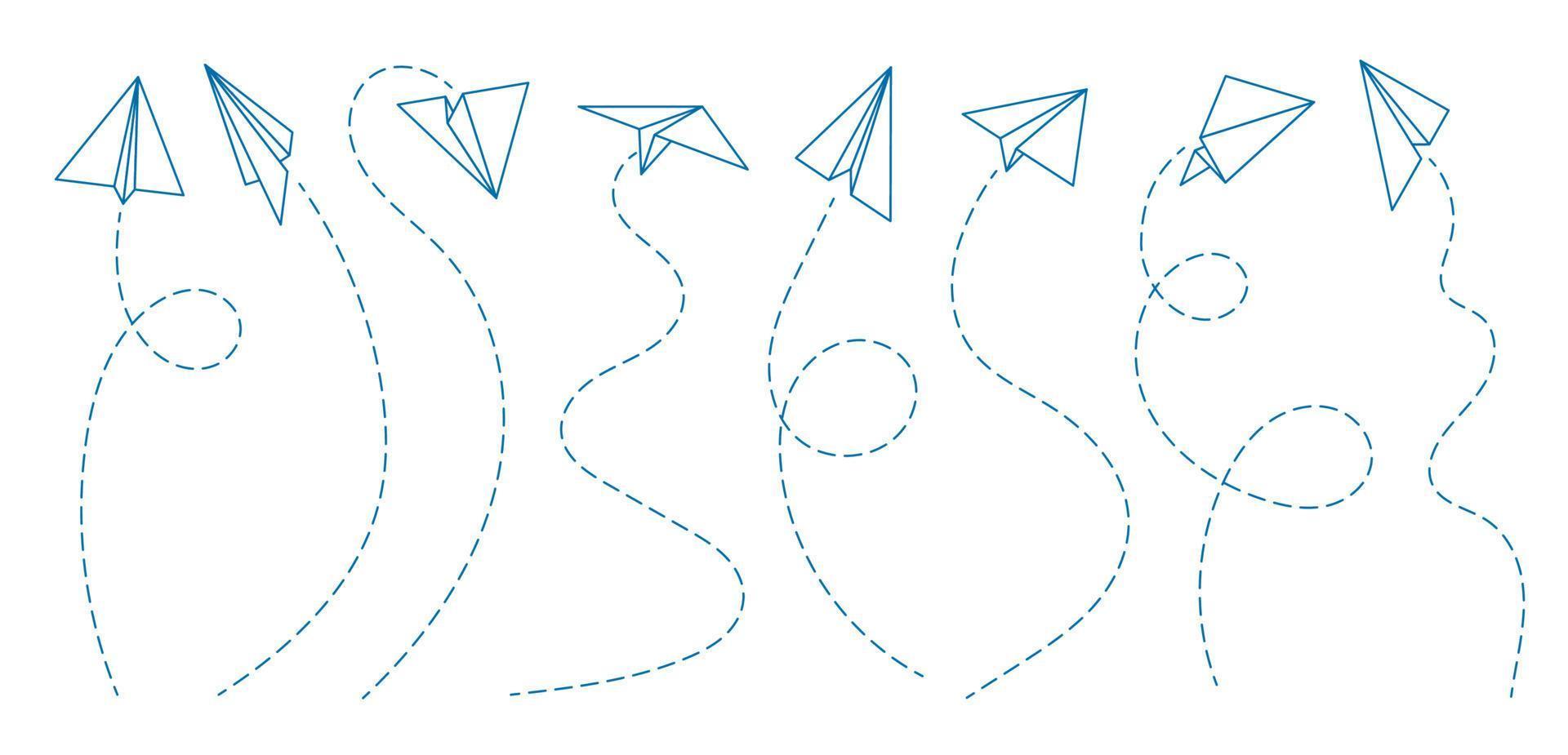 Paper aeroplane lines, flight trail or trace vector