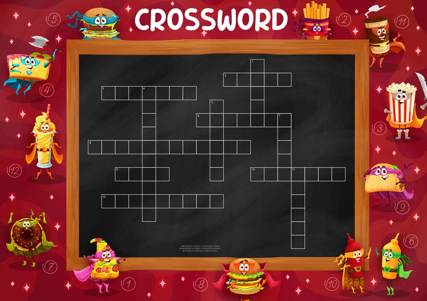 Crossword quiz game grid with fast food characters vector