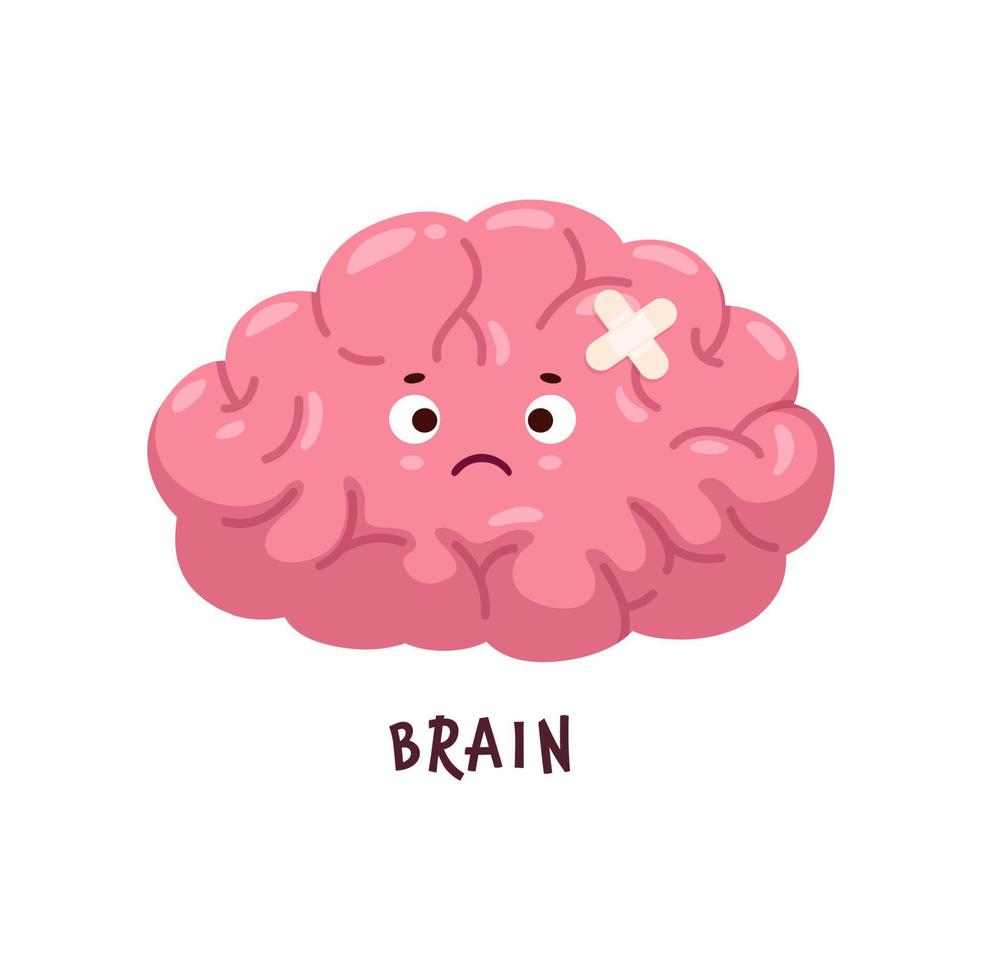 Brain, sick body organ character injured unhealthy vector