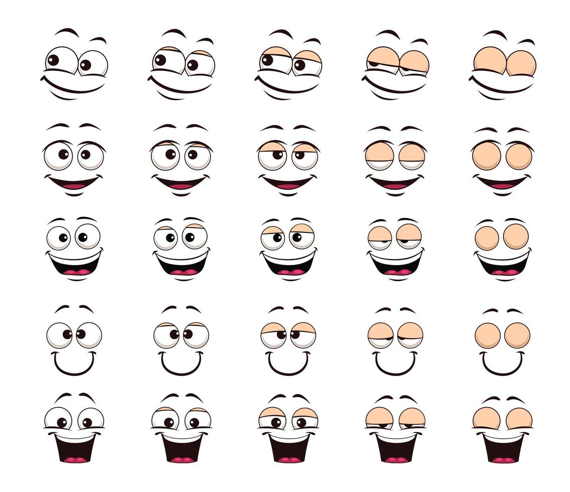 Cartoon laugh giggle faces and blink eye animation vector