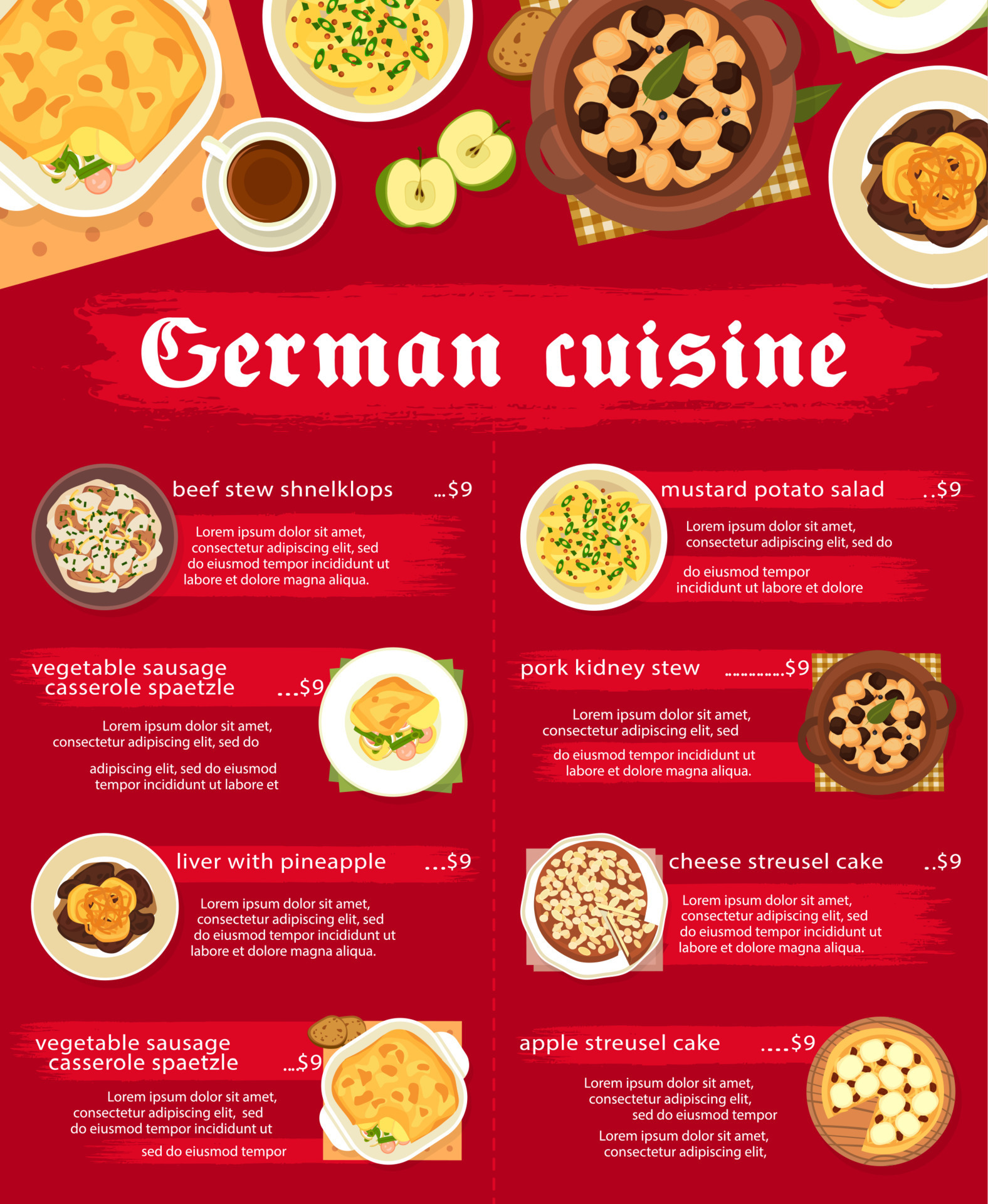 German Cuisine Menu Germany Traditional Food 21022878 Vector Art At 