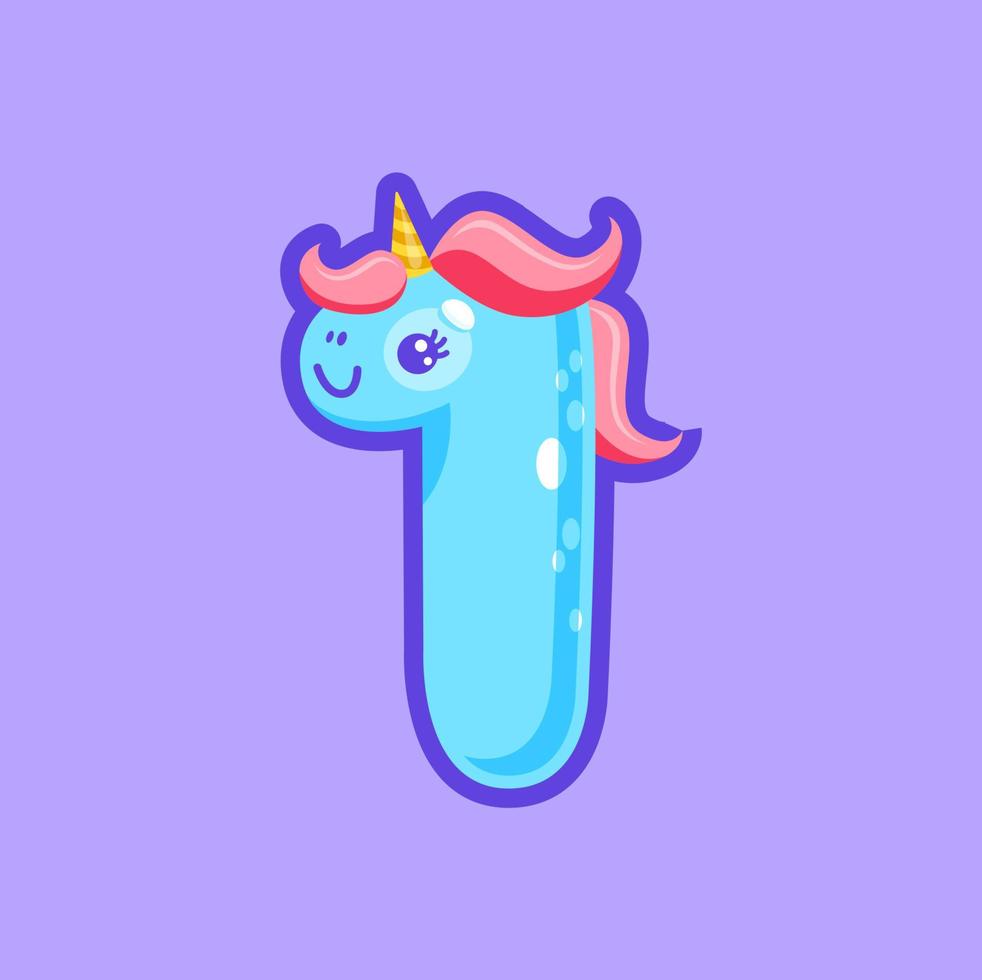 número uno dígito, primero firmar, unicornio fuente elemento vector