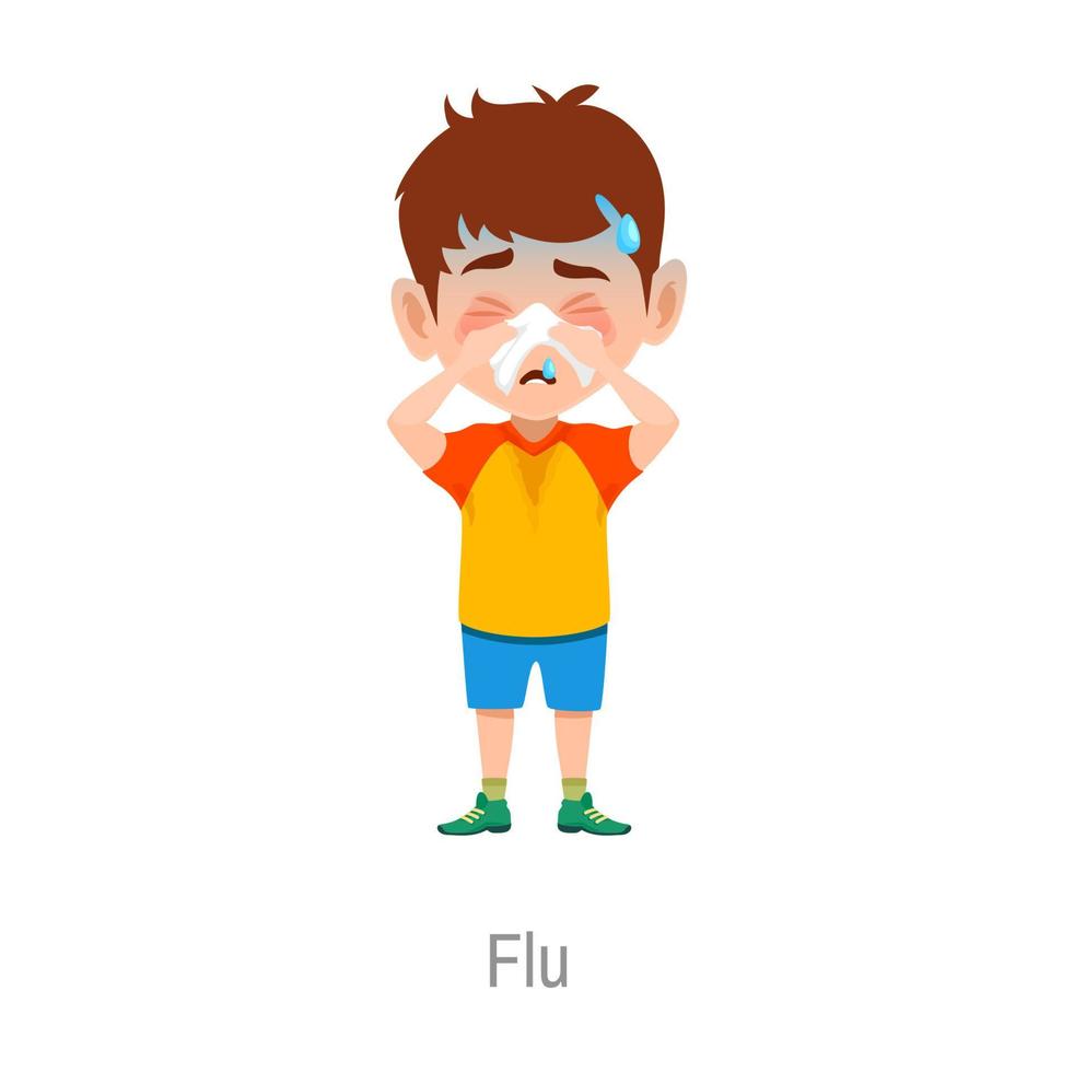 niño con gripe enfermedad, aislado vector enfermo chico