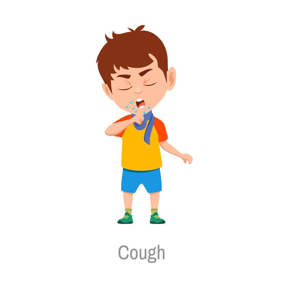 Kid cough, child with respiratory disease sick boy vector