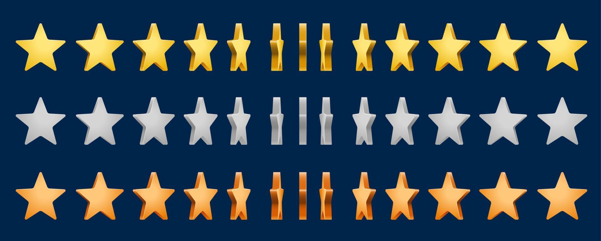 Golden, silver and bronze star rotate animation vector