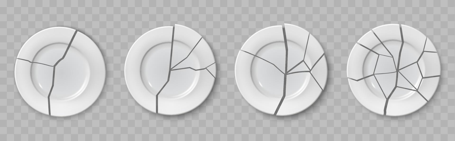 Ceramic broken plates with cracks, porcelain break 21022988 Vector Art