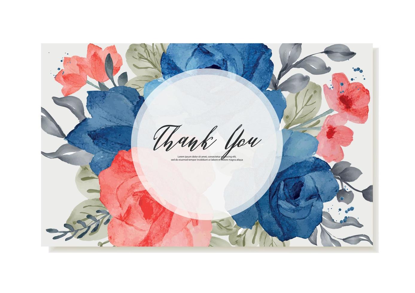 Thank you card template with abstract watercolor blue roses. Vector