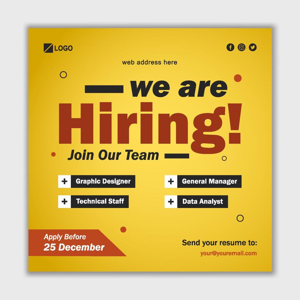 We are Hiring Social Media Post Promotion for Instagram Facebook vector