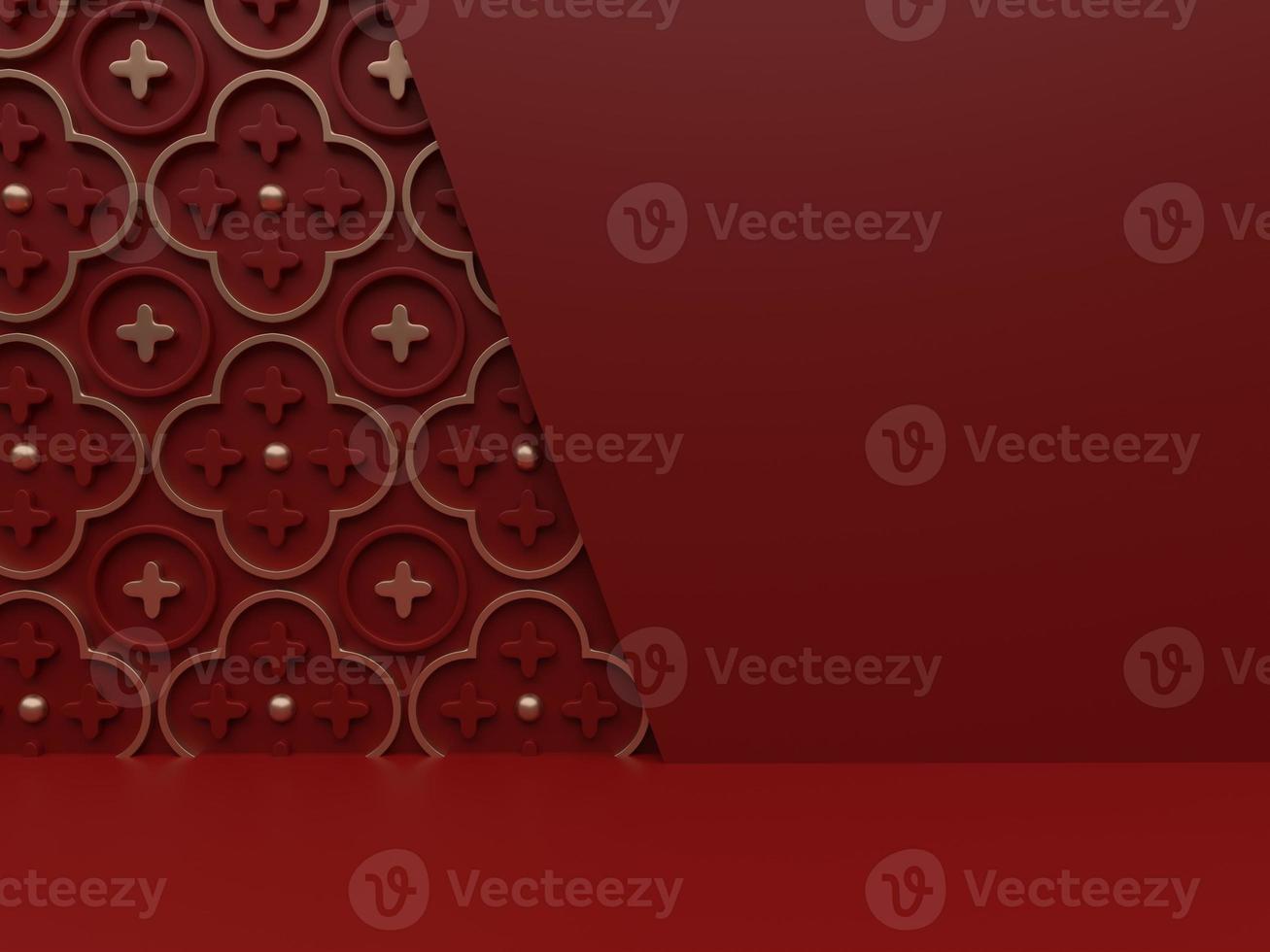 3D Rendering Seasonal or Christmas Studio Shot Product Display Background with Pattern Wall for Luxury or Festive Products. photo