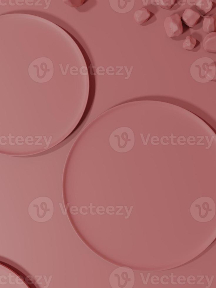 3D Rendering Monochrome Pink Round Plates Product Display Background for Beauty, Healthcare, Skincare, Food and Beverage Products. photo